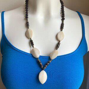 Stone & Wood Beaded Necklace and Earrings Set Unique One of a kind Handmade